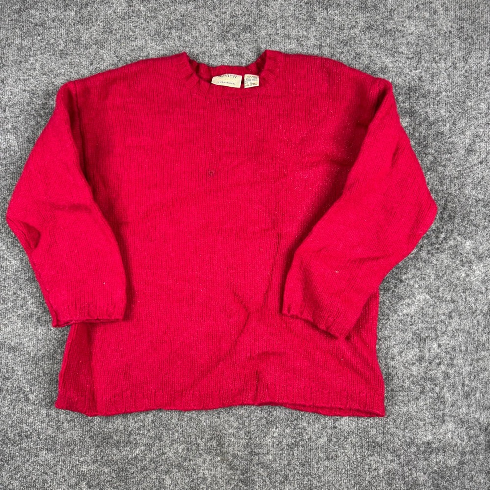 Preview International Sweater Mens Size L Red Wool Crew Neck Knit Pullover Stain